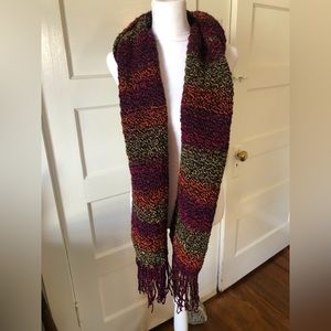 Loose-knit multicolor acrylic Scarf with fringe handmade soft